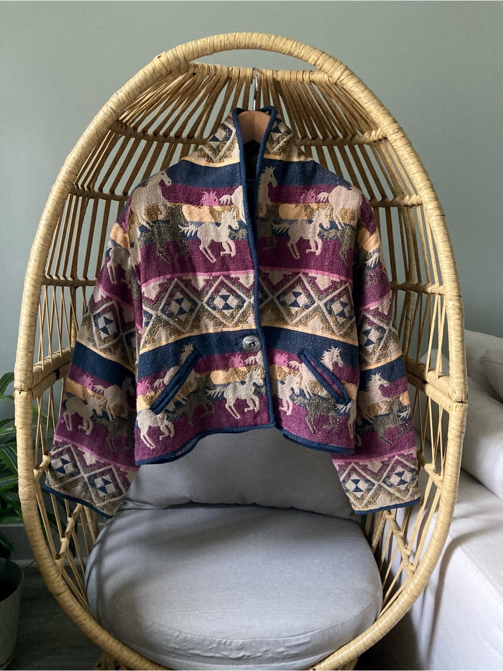 Rare Vintage Cropped New Identity Horse Tapestry Jacket 1X - Picture 5 of 14